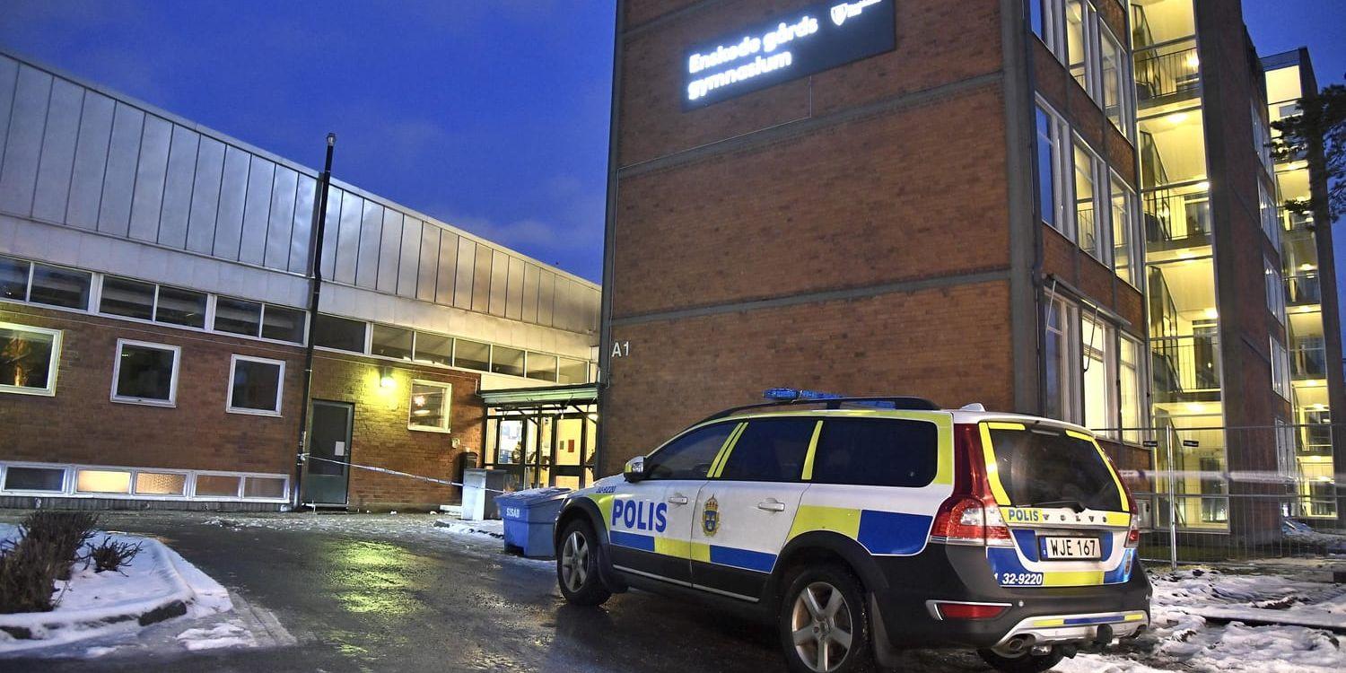 En elev har gripits misstänkt för mord på en annan elev på en gymnasieskola i södra Stockholm.