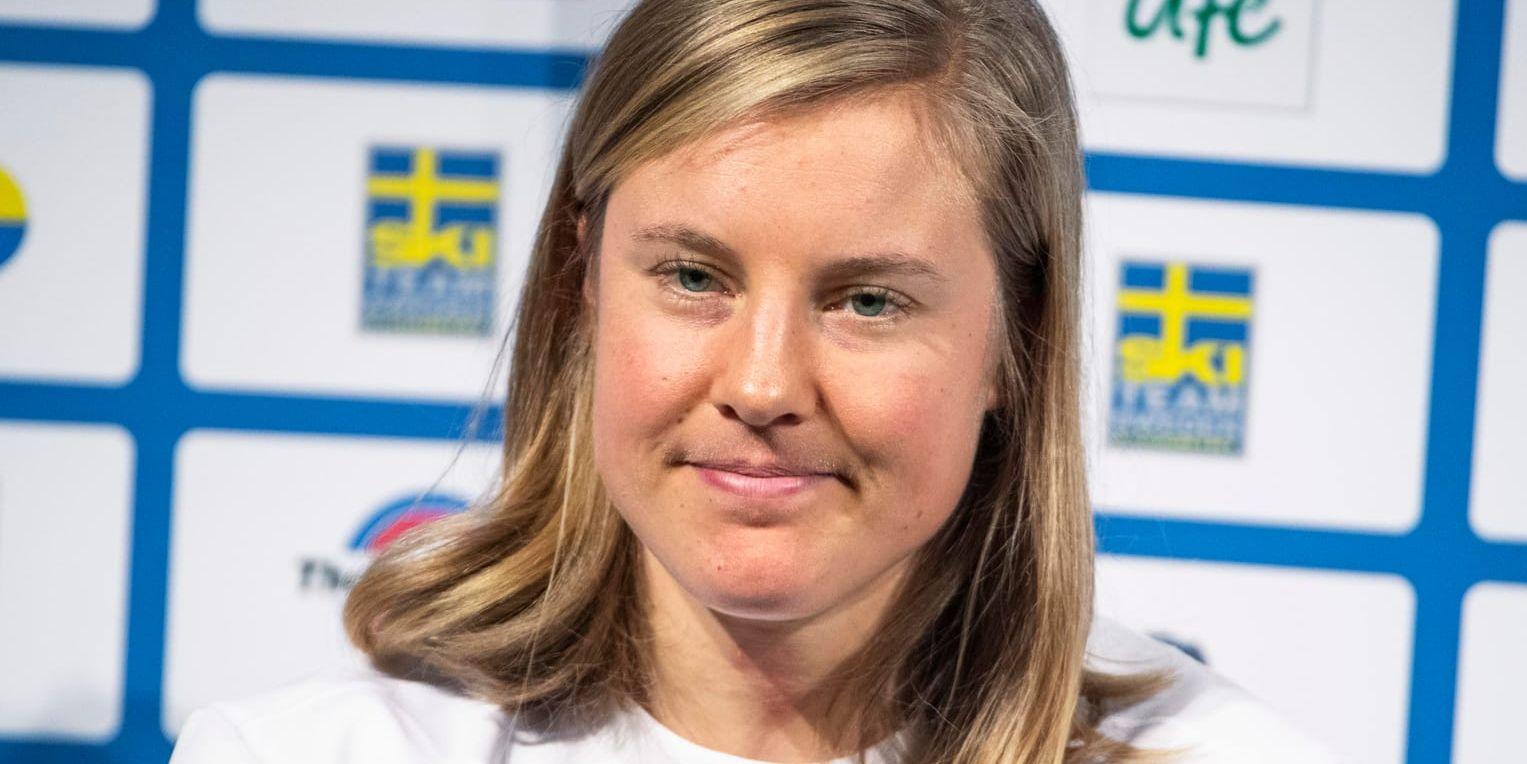 Hanna Falk under Svenska skidförbundets pressdag i Solna.