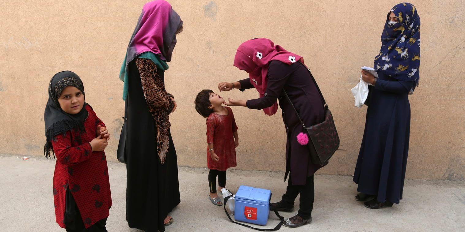 Sjukvårdspersonal i Afghanistan vaccinerar barn mot polio. Arkivbild.