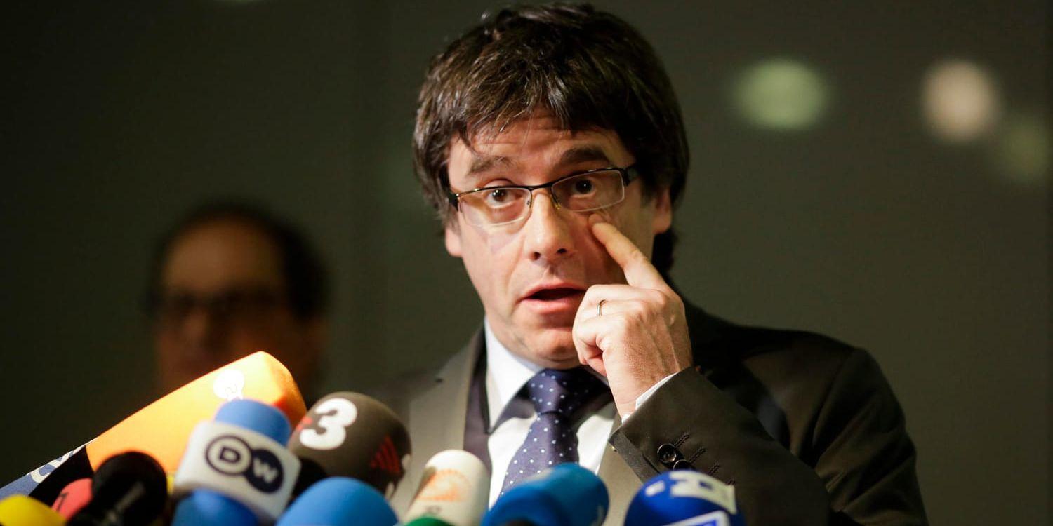 Den katalanske ex-ledaren Carles Puigdemont under en presskonferens i Berlin i förra veckan.