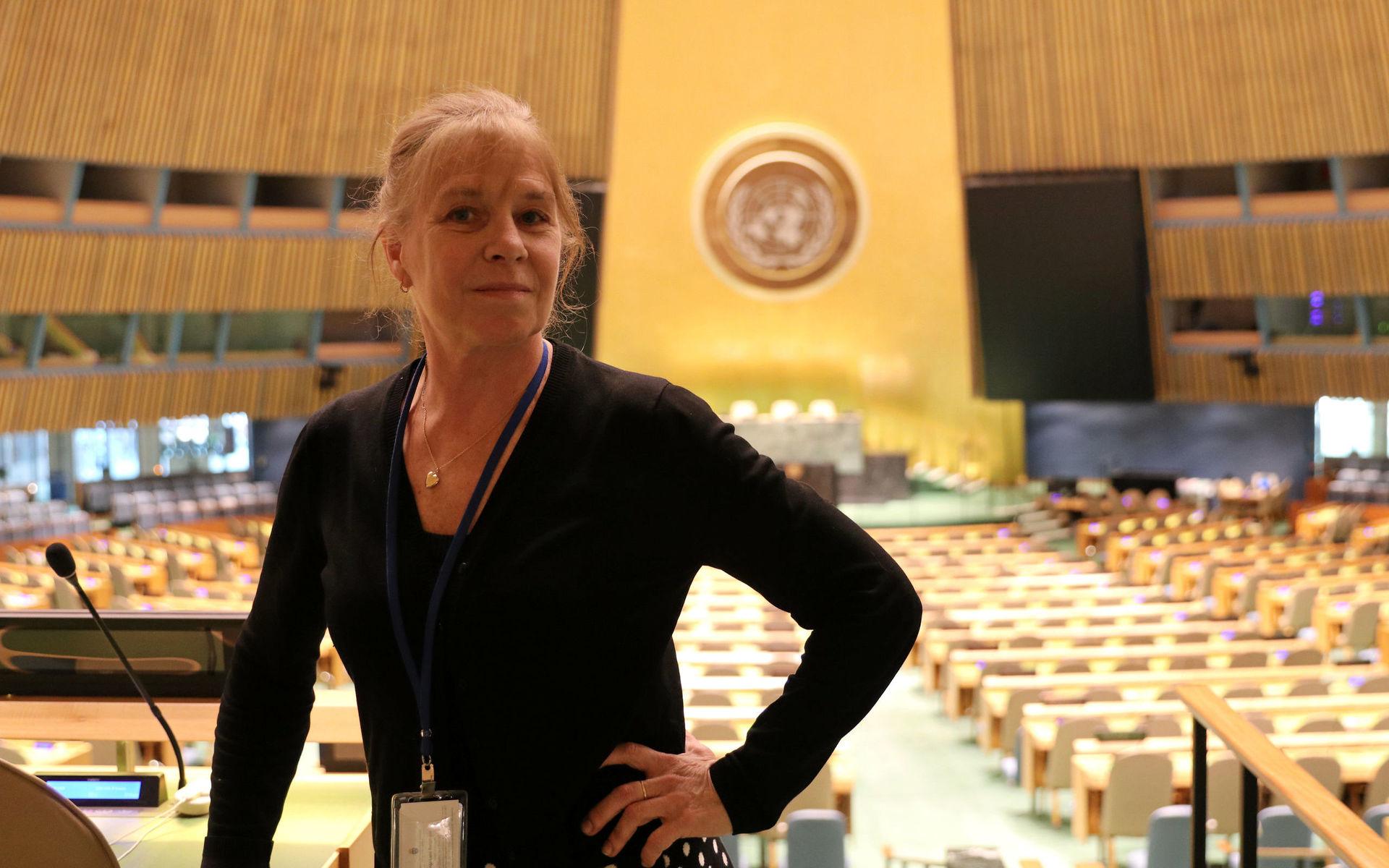 Inga-Lena kan FN-högkvarteret på sina fem fingrar och är den som guidar nya kollegor och besökare runt i lokalerna. I generalförsamlingens sal har alla världssamfundets länder en plats vid bordet.