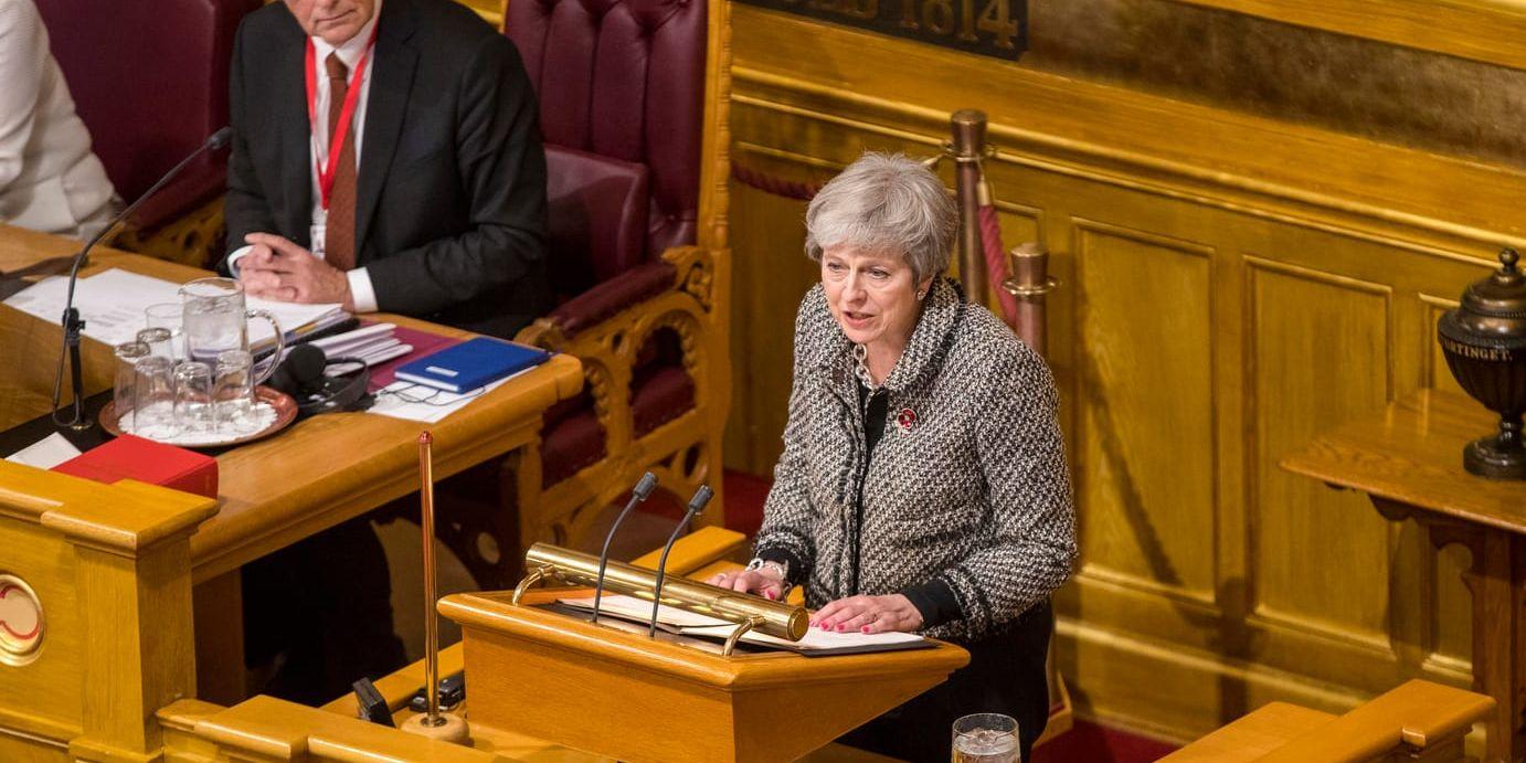 Storbritanniens premiärminister Theresa May höll tal på det nordiska ministermötet i Norge.