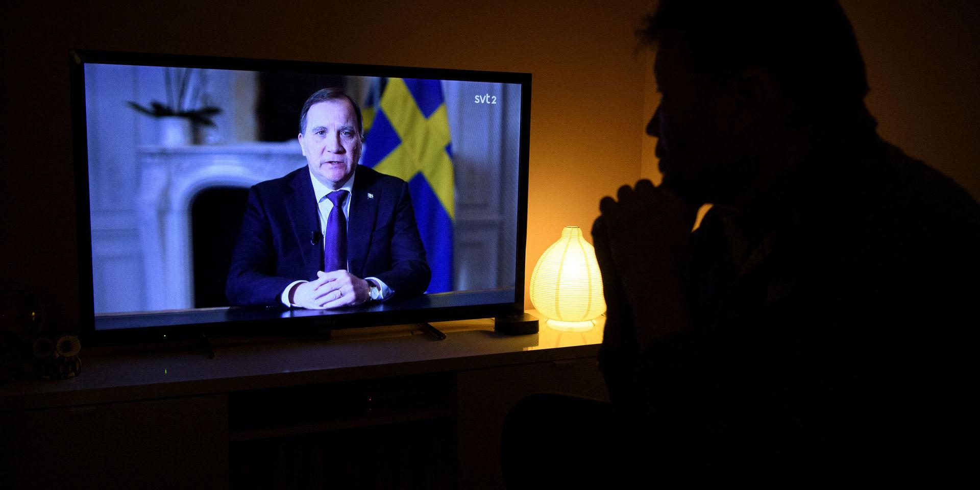 Statsminister Stefan Löfven (S) håller den 22 mars ett tal till nationen i SVT med anledning av coronapandemin. 
